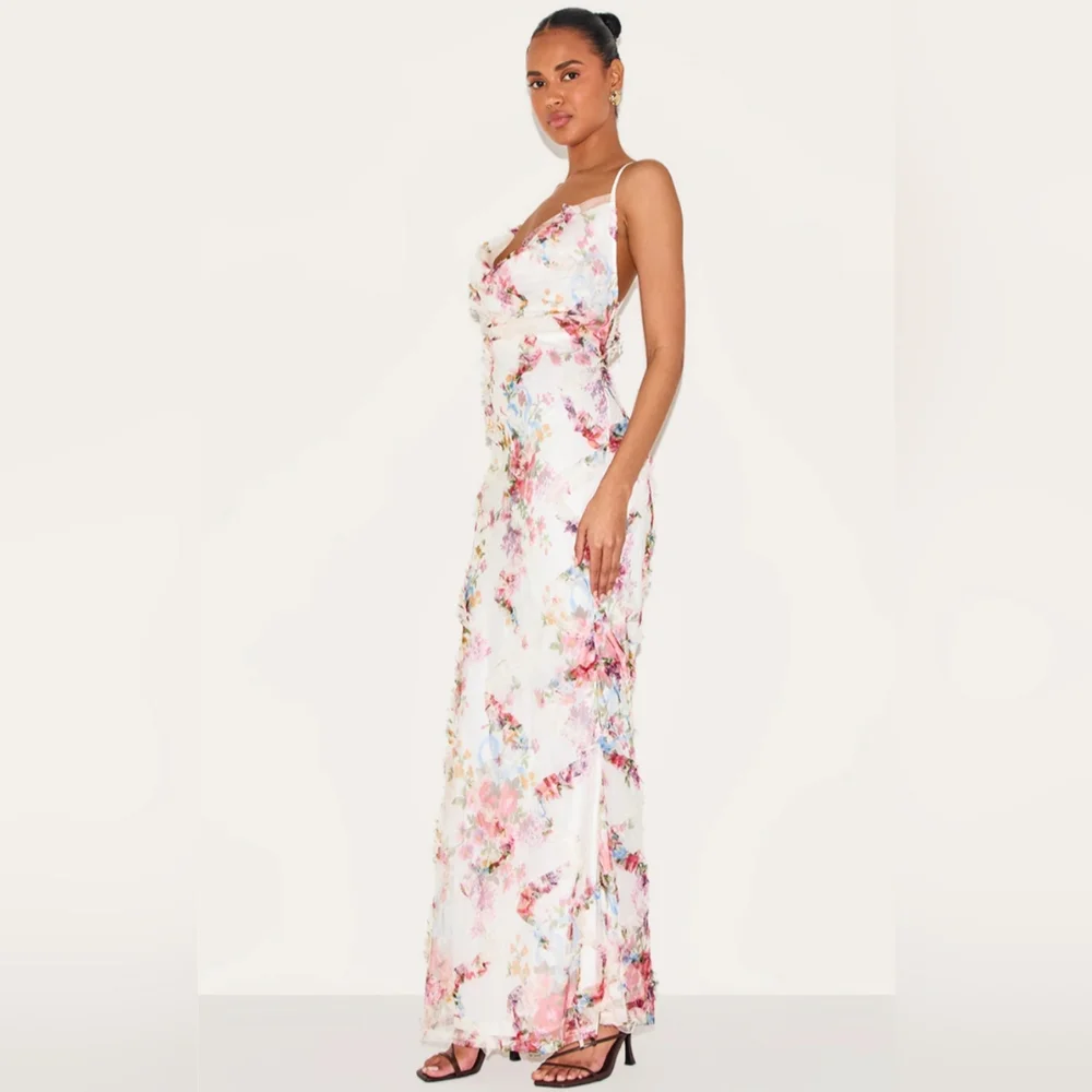 NWT Multi Floral Textured Cowl Neck Maxi Dress Size 16 - Picture 3 of 8